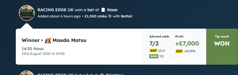 Maeda Matsu — 7/1 BOG winner at Naas, +£7,000 profit