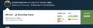 Breaking Cover — 4/1 winner at Newton Abbot, +£5,200 profit