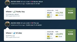 Flashy Boy 13/8 (+£1,750) & Winday 11/10 (+£1,375) — both winners