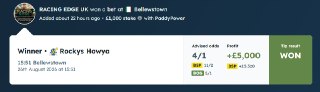 Rockys Howya — 4/1 winner at Bellewstown, +£5,000 profit